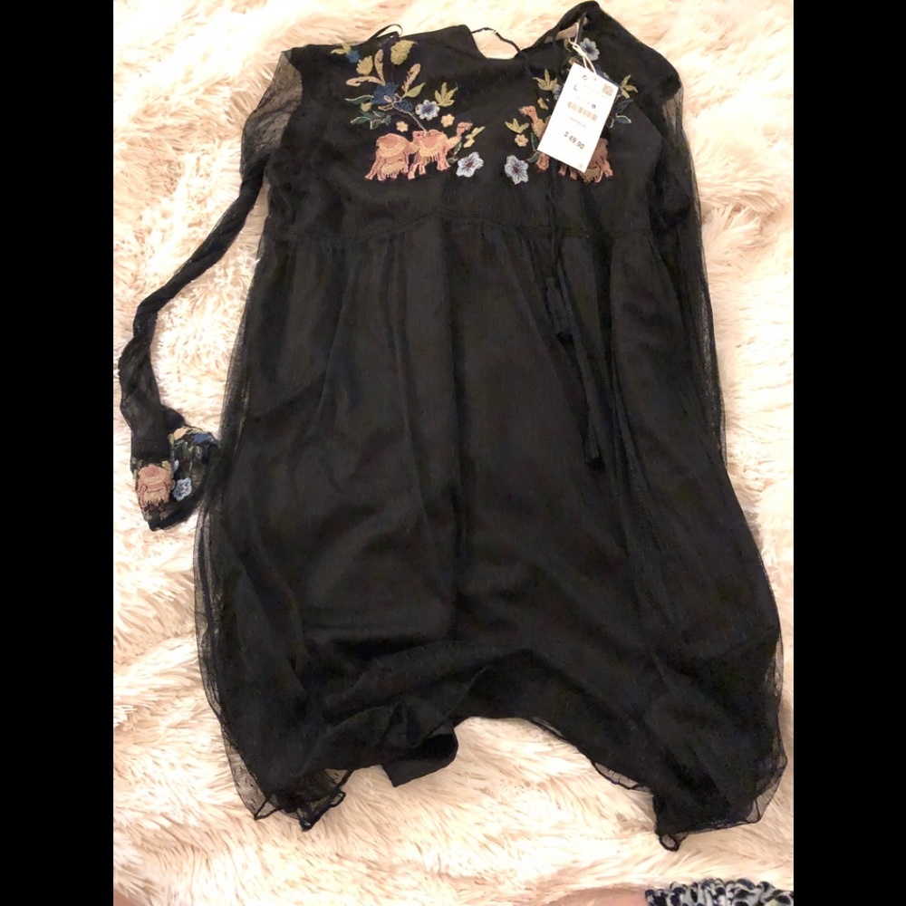 ZARA Plumetis Embroidered Dress - Picture 5 of 8